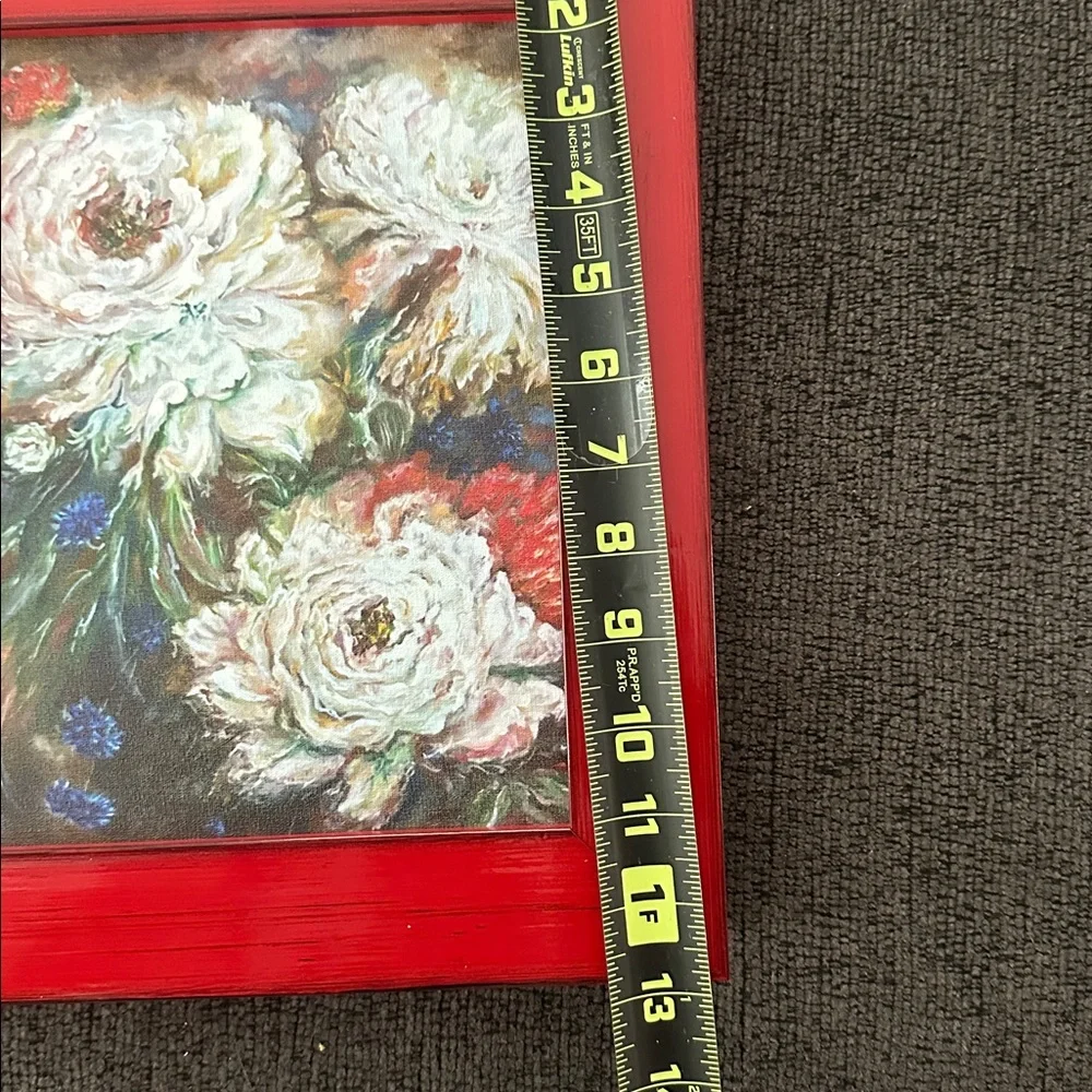 Red Framed Floral Art Print shadow box - comes with hanging kit